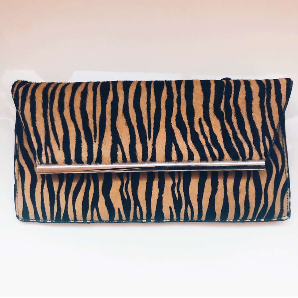 Zebra animal print calf hair clutch crossbody